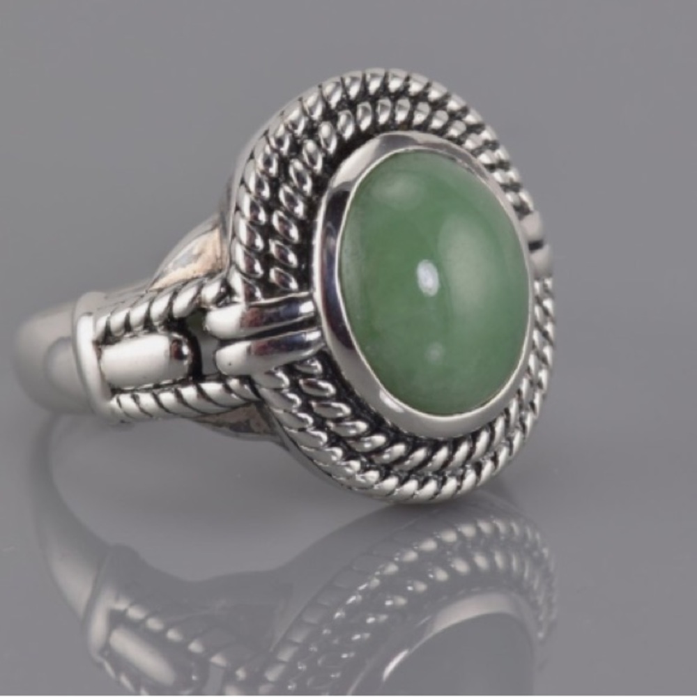 Green Glass Stirling Silver Cocktail Ring